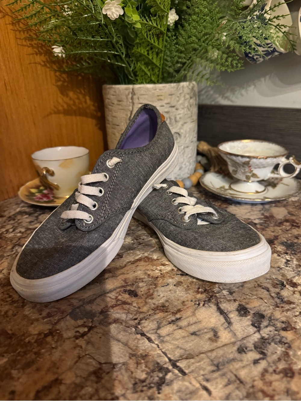 Vans Gray Canvas Low-Top Sneakers with White Soles